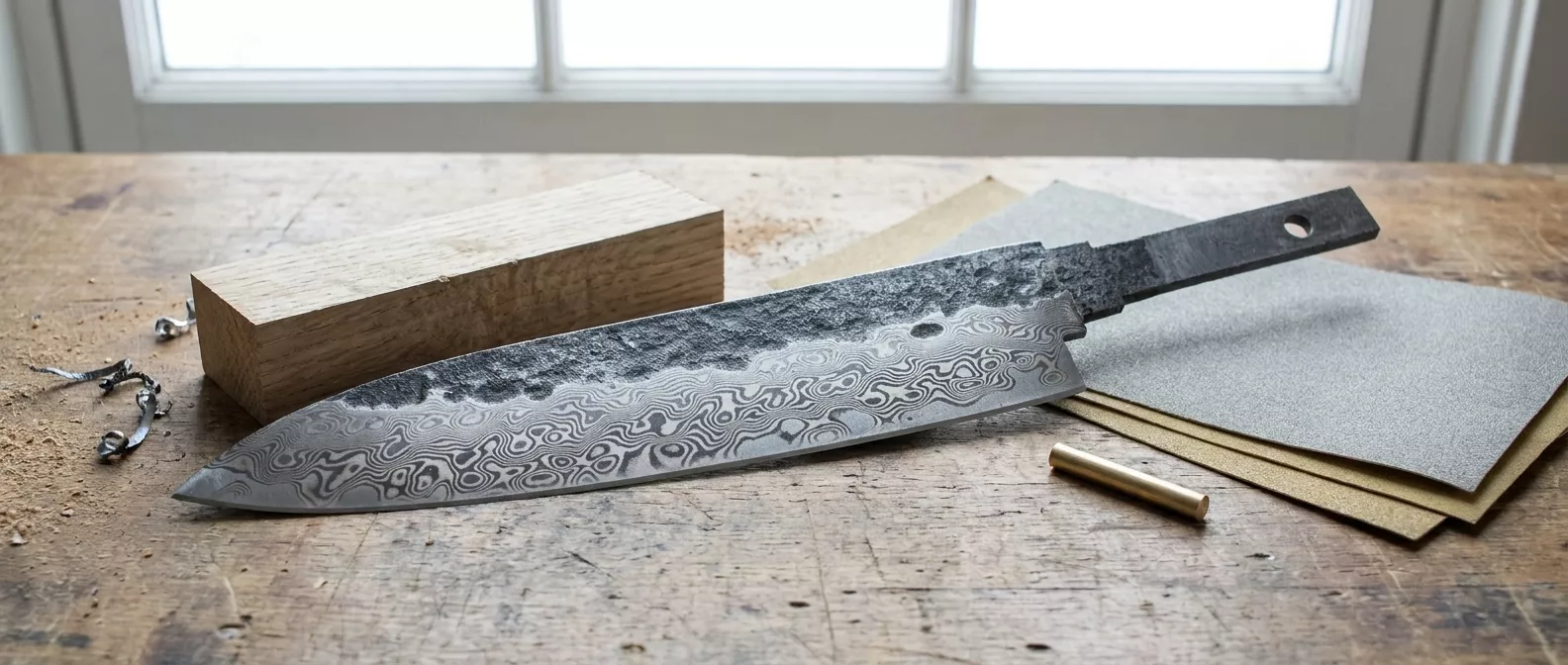 Dan Woo Nóż Utility 14,5 cm Damast HF02 Blank – Ostrze do Oprawy