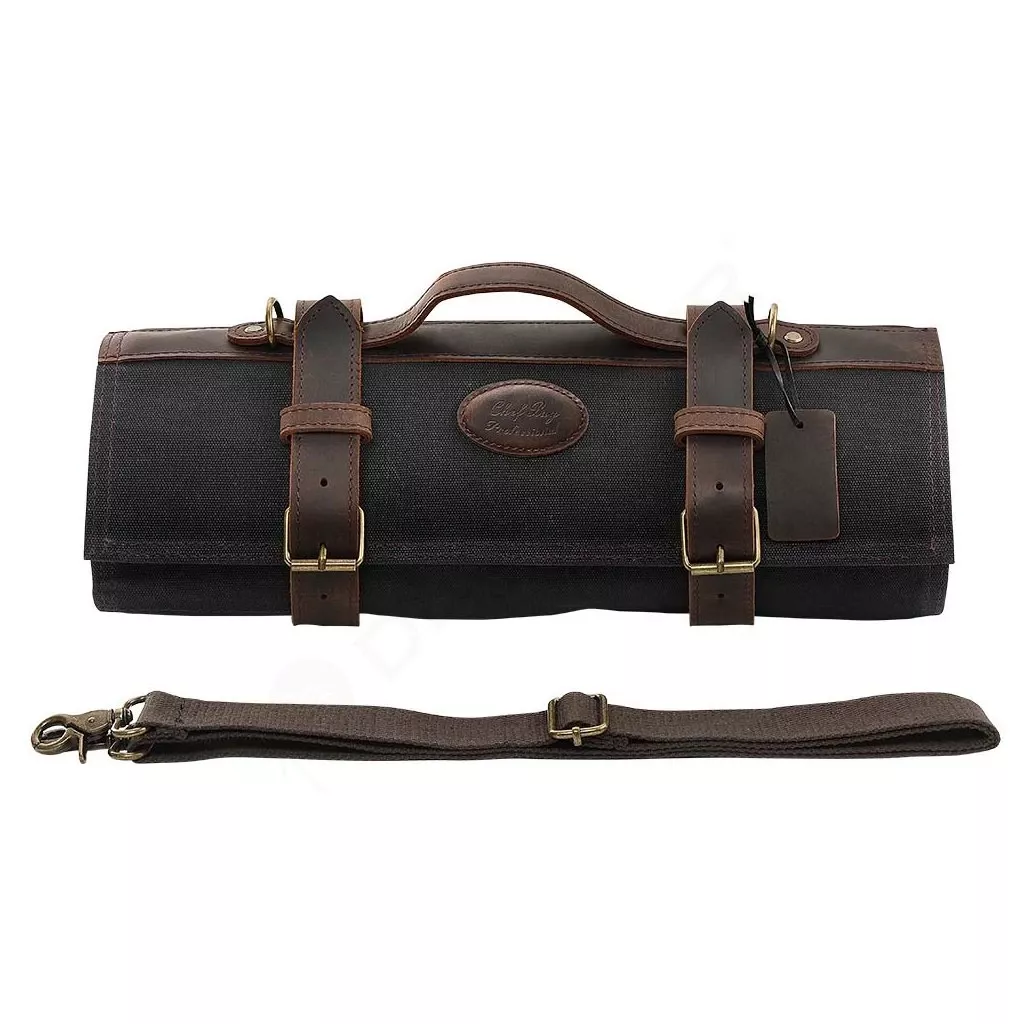 Dellinger Luksusowa torba na 12 noży - Czarna, Płótno i Skóra