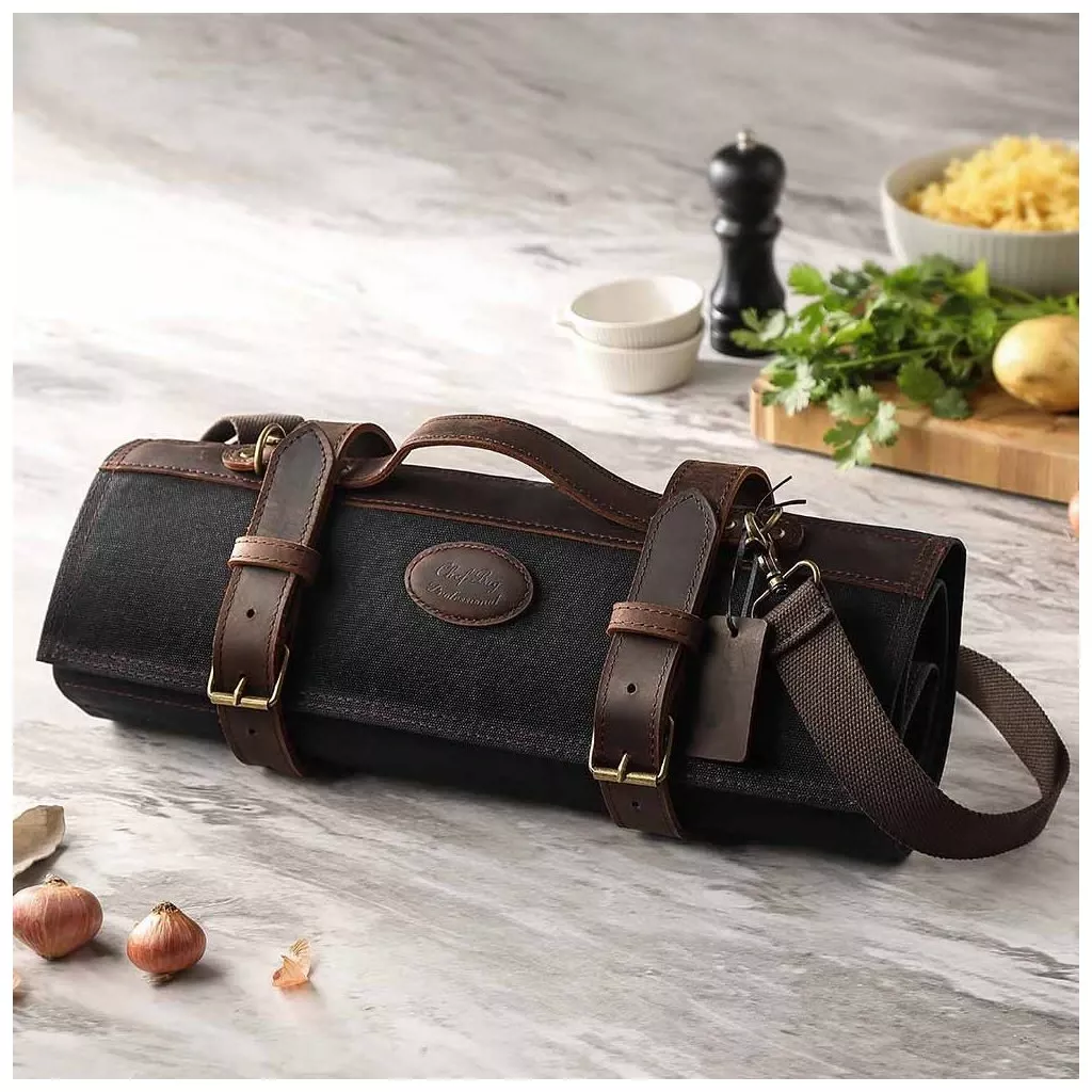 Dellinger Luksusowa torba na 12 noży - Czarna, Płótno i Skóra