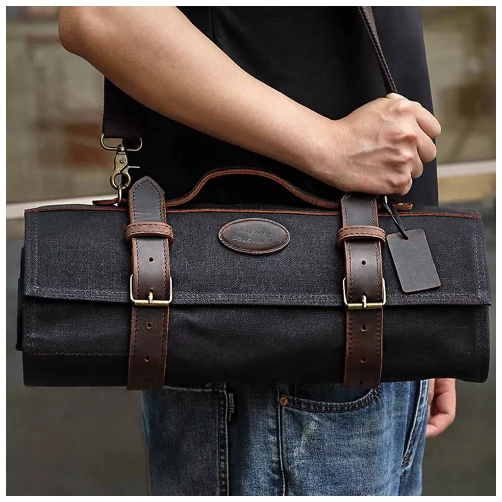 Dellinger Luksusowa torba na 12 noży - Czarna, Płótno i Skóra