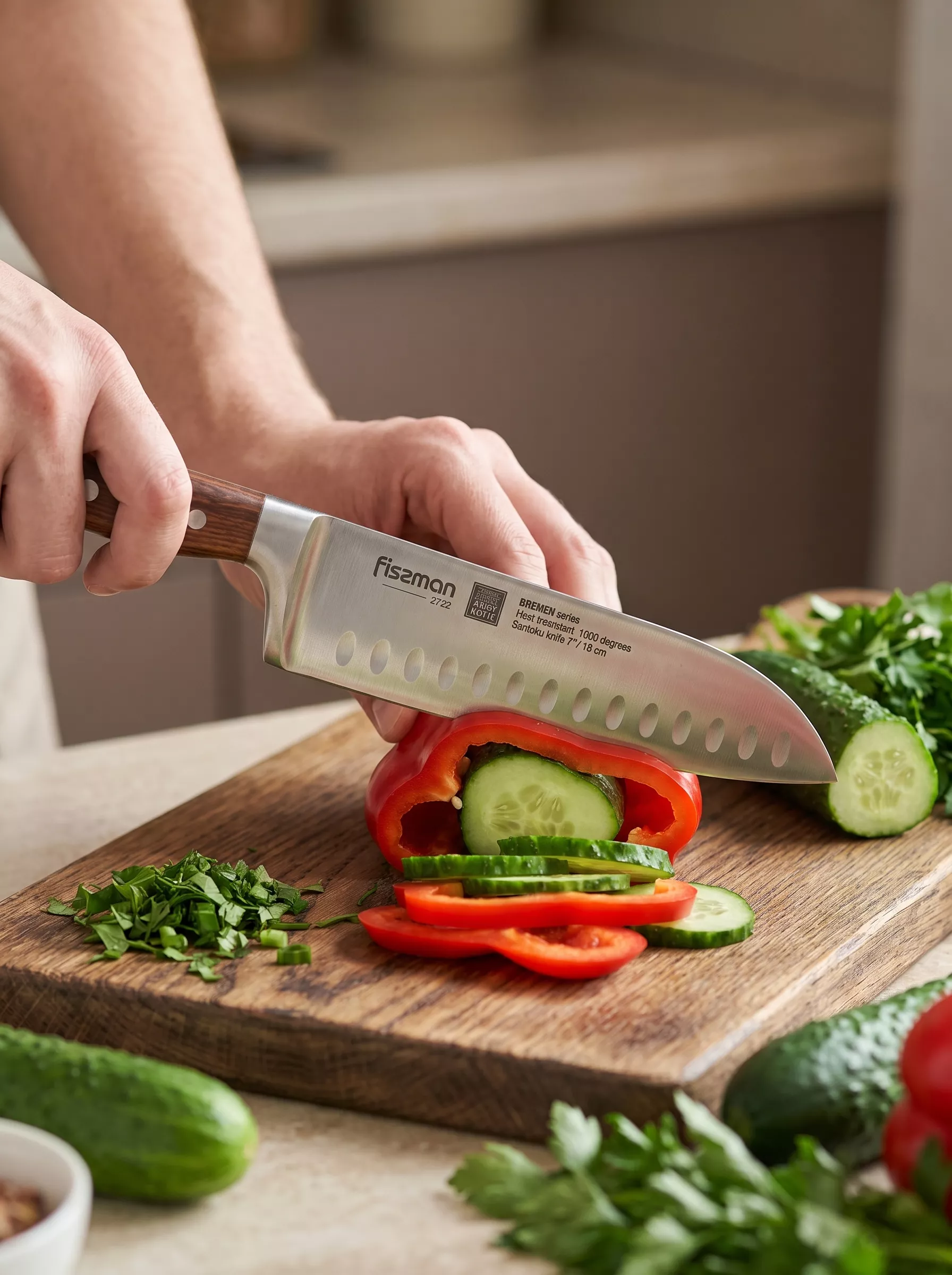 Nóż kuchenny Santoku Fissman Bremen 18 cm – stal X50CrMoV15