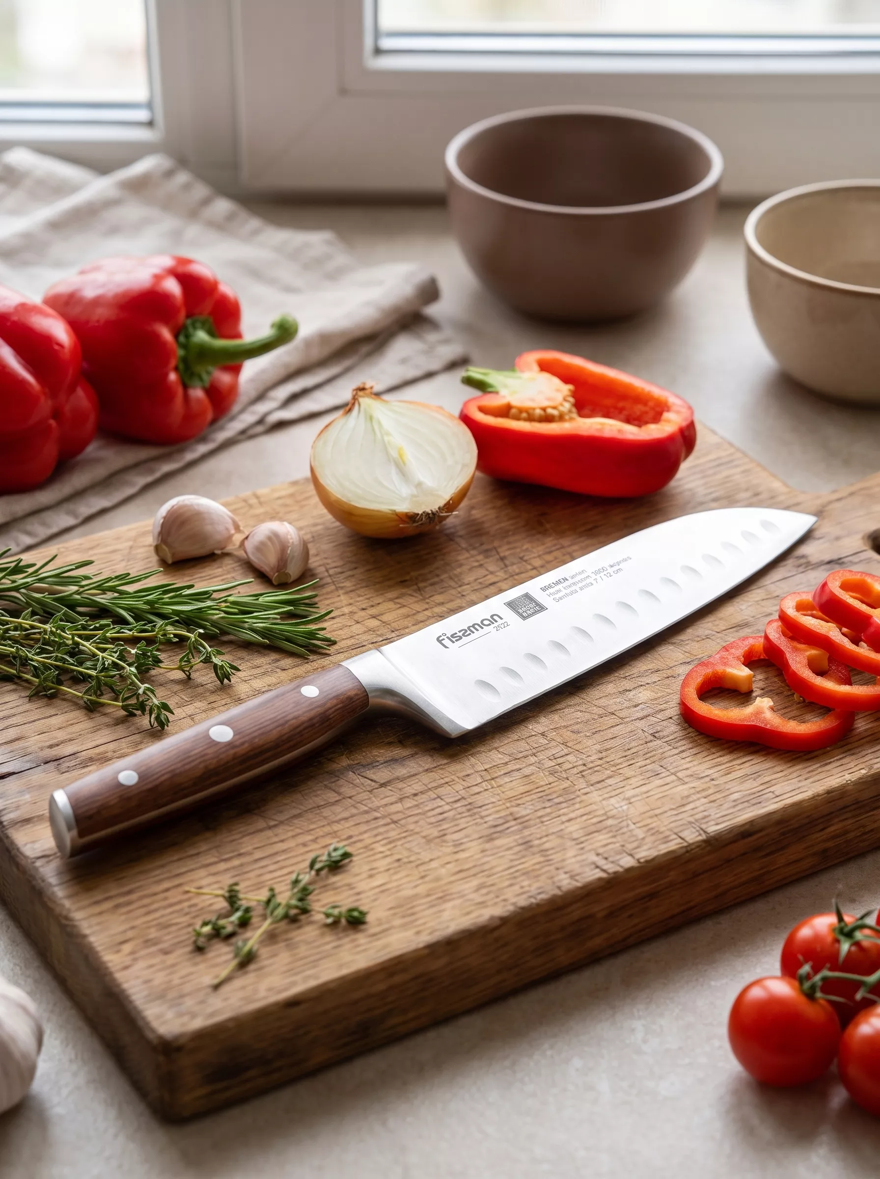 Nóż kuchenny Santoku Fissman Bremen 18 cm – stal X50CrMoV15