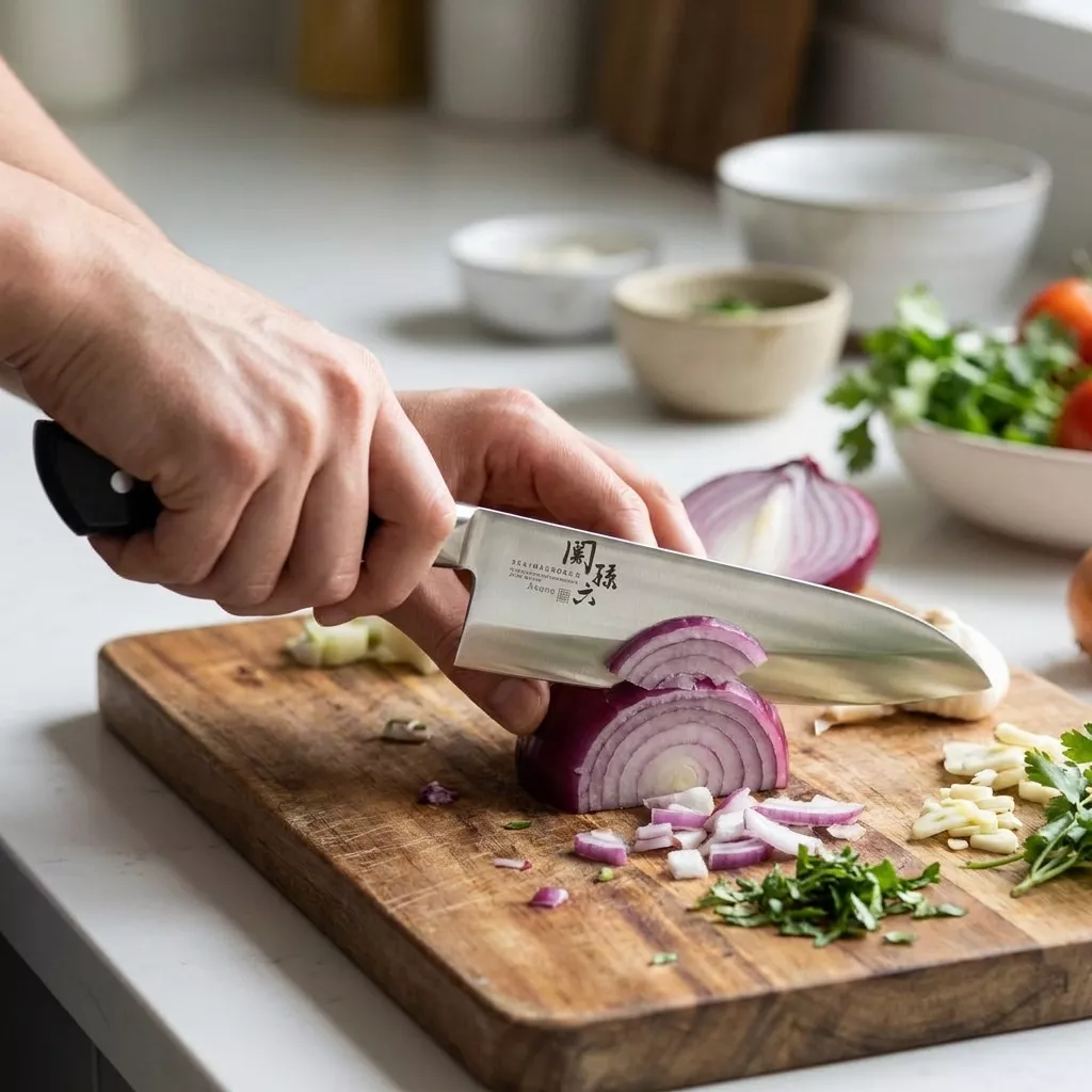 KAI Seki Magoroku Akane Japoński Nóż Santoku, Ostrze 16.5 cm