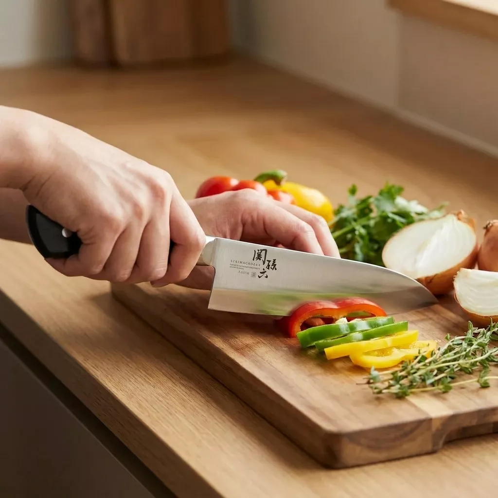 KAI Seki Magoroku Akane Japoński Nóż Santoku, Ostrze 16.5 cm
