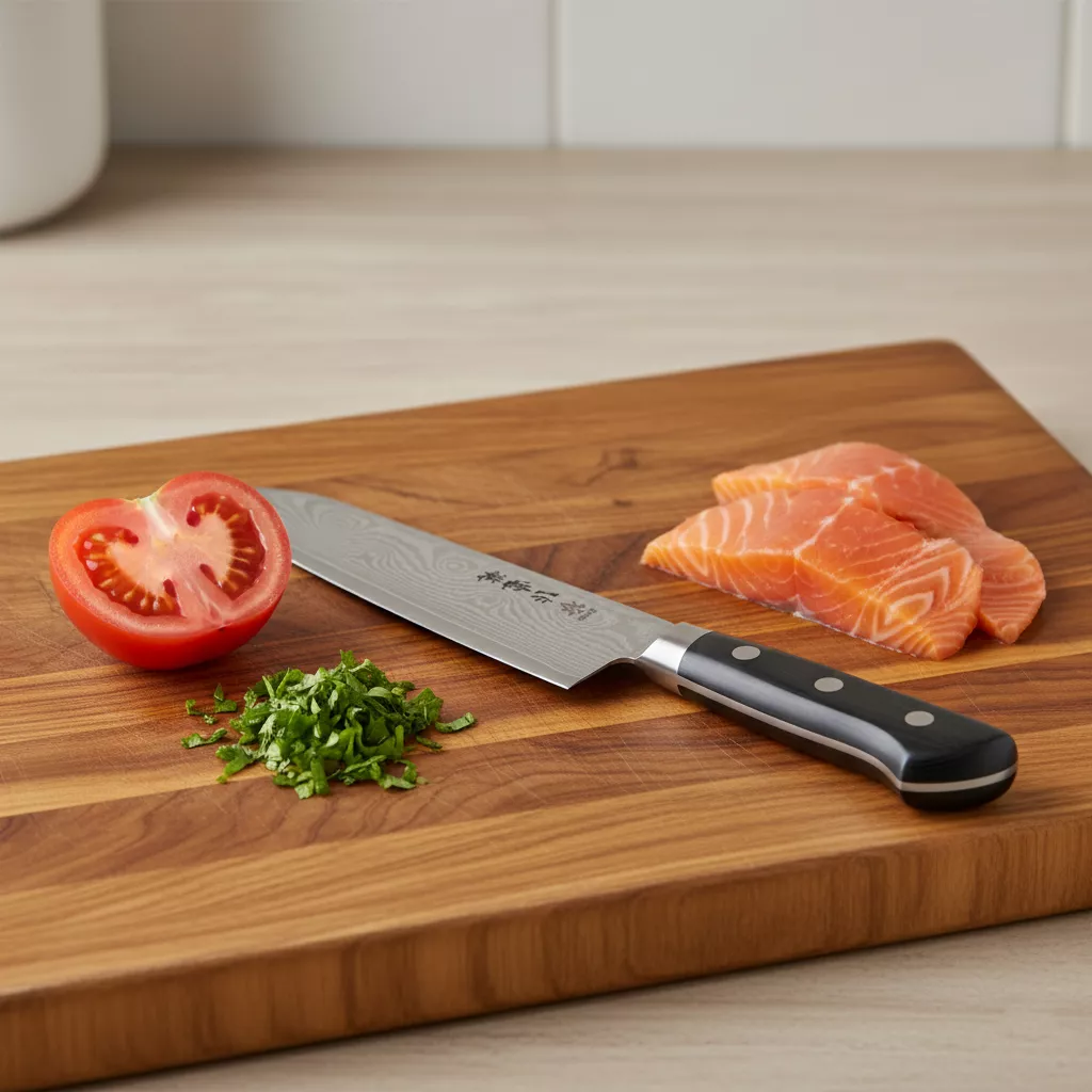 Nóż Kanetsune Santoku KC-103, ostrze 18 cm, stal VG-10 Damasceńska