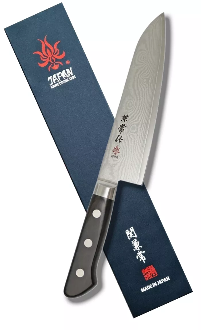 Nóż Kanetsune Santoku KC-103, ostrze 18 cm, stal VG-10 Damasceńska