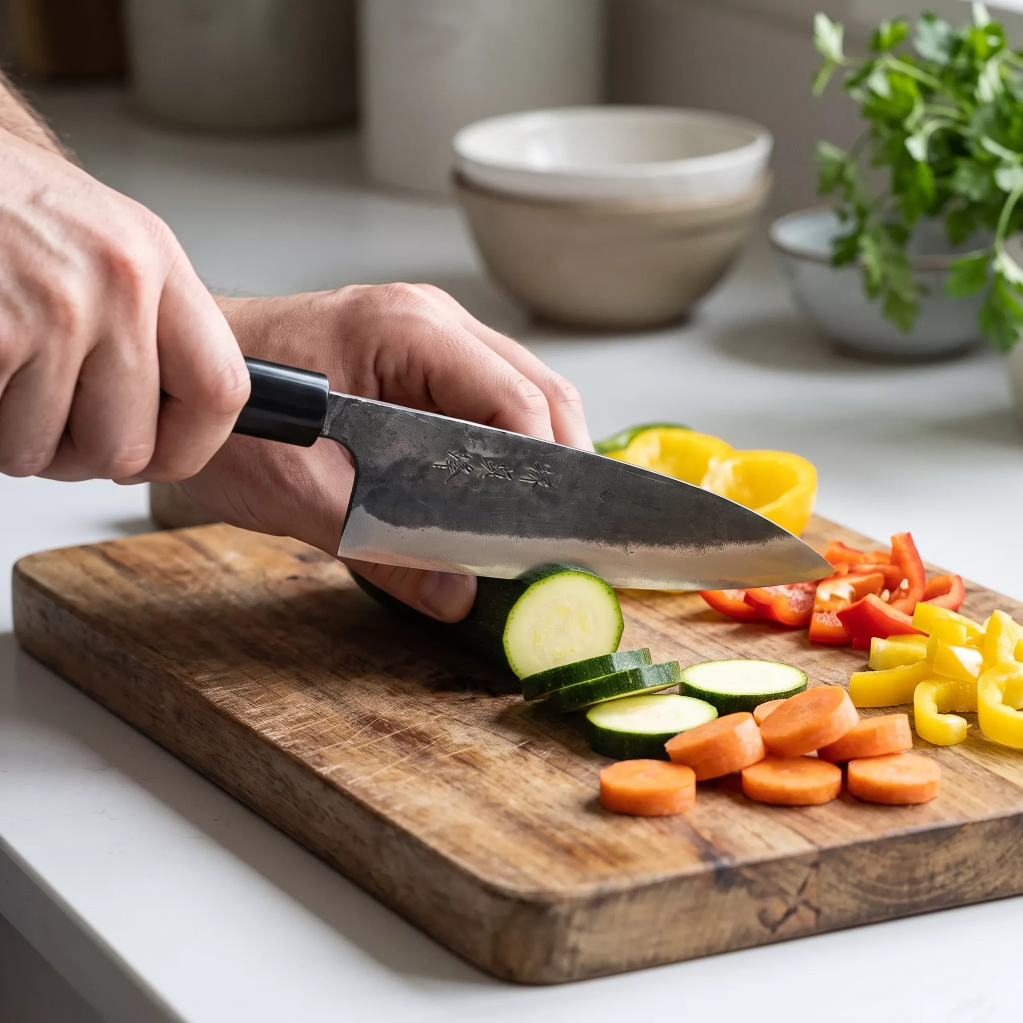Japoński nóż Santoku Funayuki Okomura Kurouchi 16,5 cm