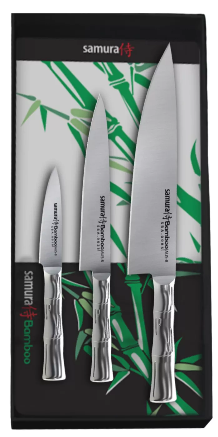 Samura Bamboo Zestaw 3 Noży Kuchennych: Szefa, Uniwersalny, do Obierania