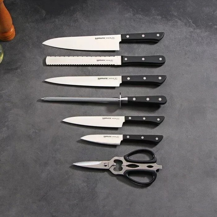 Samura Harakiri Zestaw 5 Noży Kuchennych, Nożyczki, Stalka, Listwa Magnetyczna