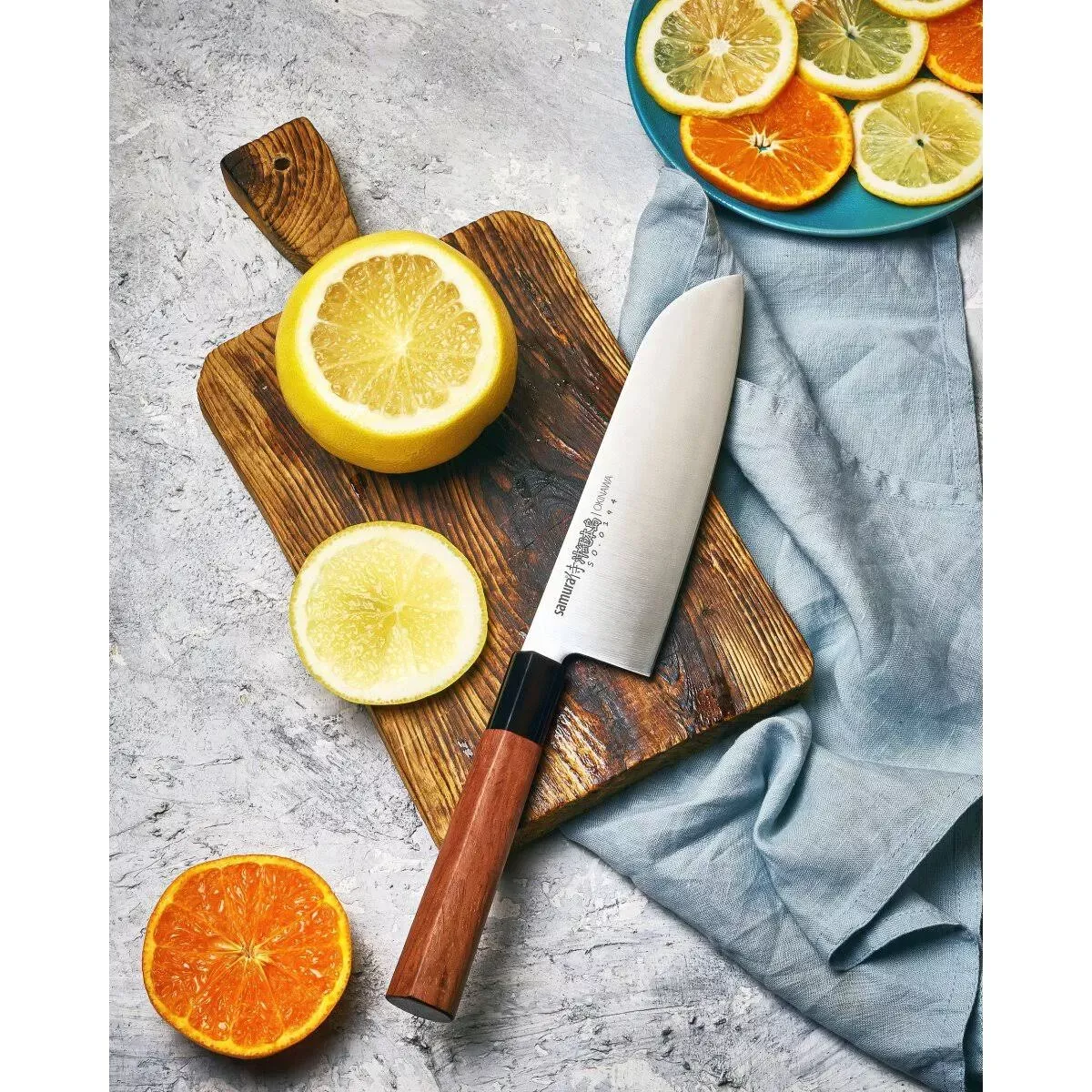 Japoński nóż Santoku Samura Okinawa 17,5 cm AUS-8 Palisander