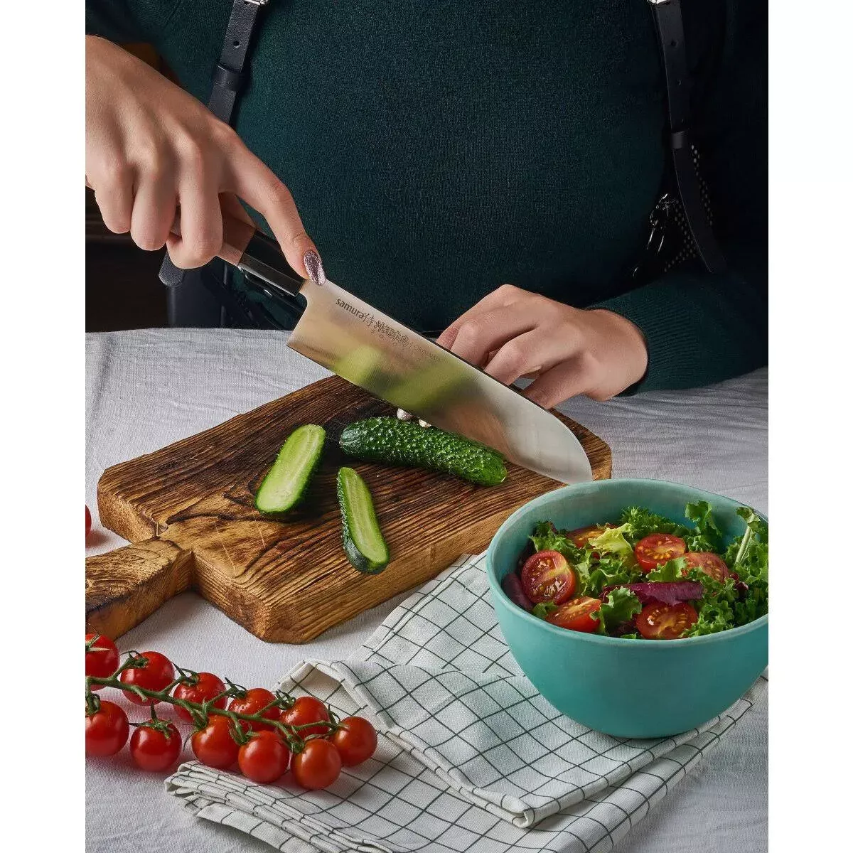 Japoński nóż Santoku Samura Okinawa 17,5 cm AUS-8 Palisander