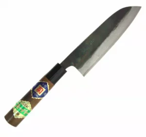 Japoński Nóż Santoku Tosa Kurouchi Aogami Super 15 cm - Drewno Orzech