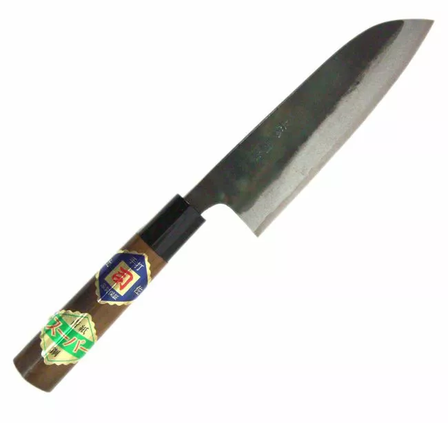 Japoński Nóż Santoku Tosa Kurouchi Aogami Super 15 cm - Drewno Orzech
