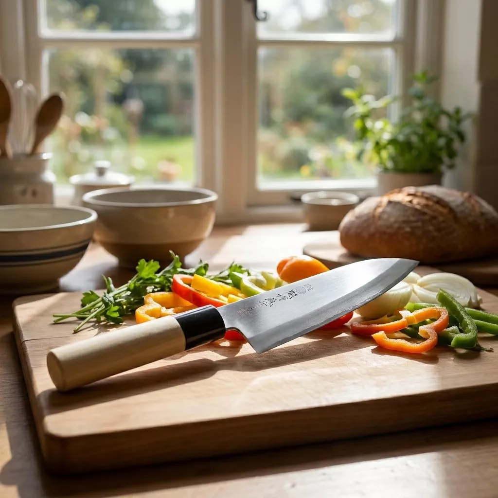 Japoński Nóż Santoku Tsubazo 17 cm ze Stali Molibdenowo-Wanadowej