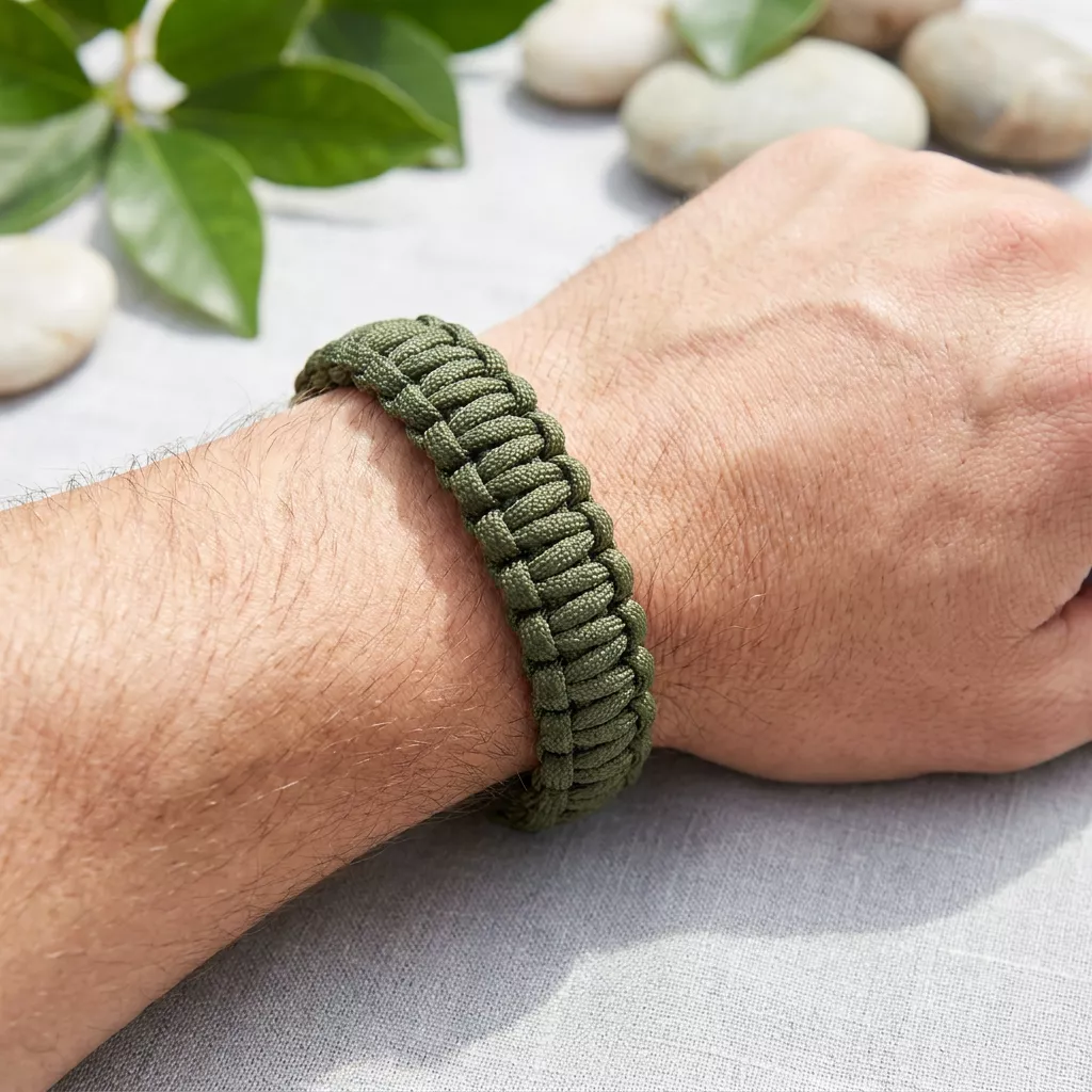 Bransoletka survivalowa paracord z gwizdkiem oliwkowa 22 cm