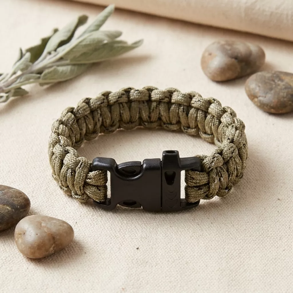 Bransoletka survivalowa paracord z gwizdkiem Desert Camo 22 cm