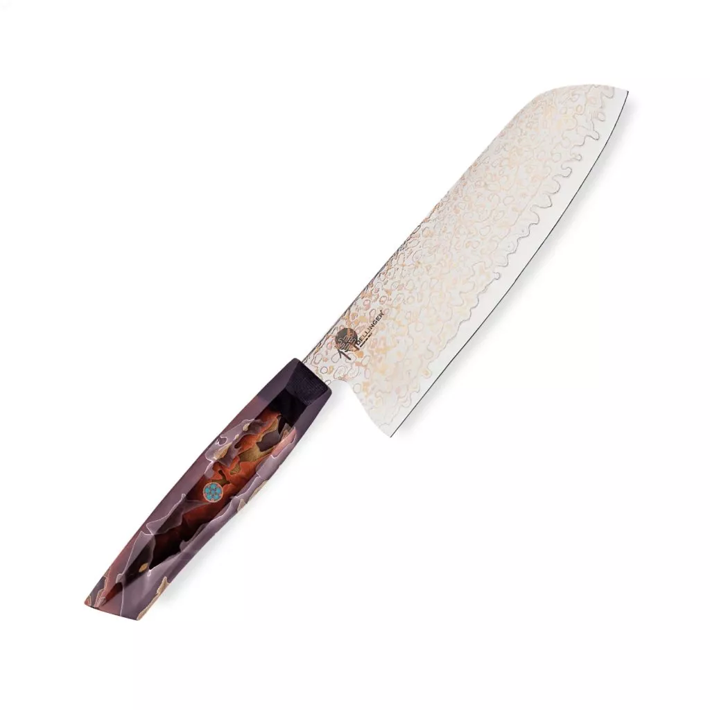 Dellinger Resin Mash Gold Santoku 18 cm - Nóż Kuchenny Damasceński