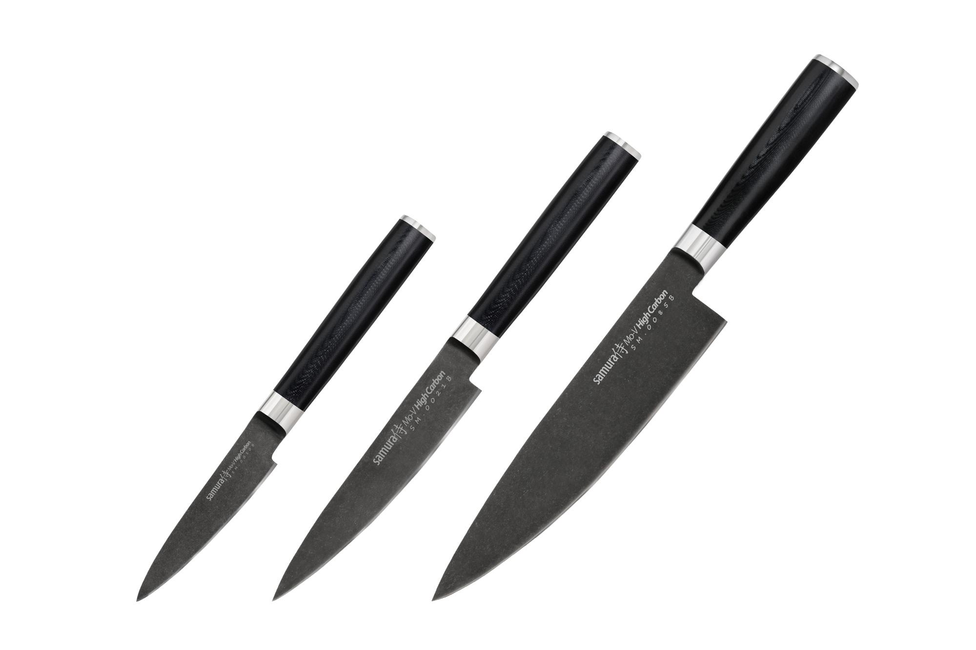 Samura MO-V Stonewash Zestaw 3 Noży Kuchennych w Drewnianym Pudełku